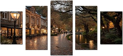 VOCBAN Scenery Canvas Wall Art Set of 5,Vintage City Wall Decor,Modern Minimalist Street Picture Artwork Nature Landscape Art Print for Living Room