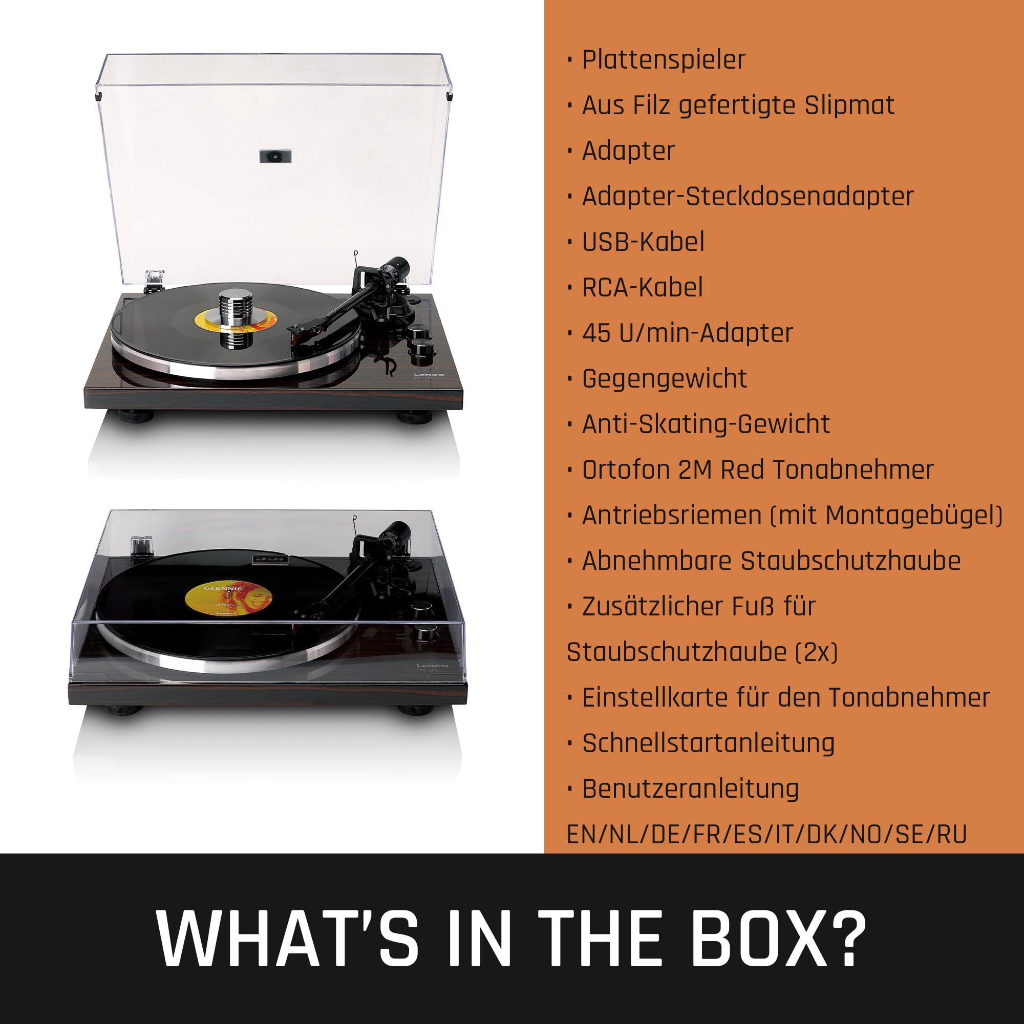 Lenco LBT-345WA - Plattenspieler mit Bluetooth® und 2M Red Tonabnehmer, inklusive verchromtem Plattenspielerstabilisator - Walnuss