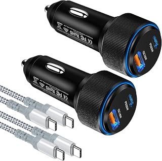 USB C Car Charger Fast Charging 2-Pack 43W Dual PPS/PD3.0 25W + QC 18W Type C Car Charger Adapter Work for Samsung S22 Ultra 21 20 Plus Note 20 10 Google Pixel + 2-Pack 6ft 60W/3A Max USB C-C Cable