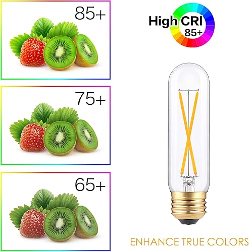 Miniatura 8 de Bombillas LED tubulares regulables de 2 W, blanco cálido de 2700 K, bombilla de filamento estilo Edison, bombilla vintage T10 equivalente a 25 W,