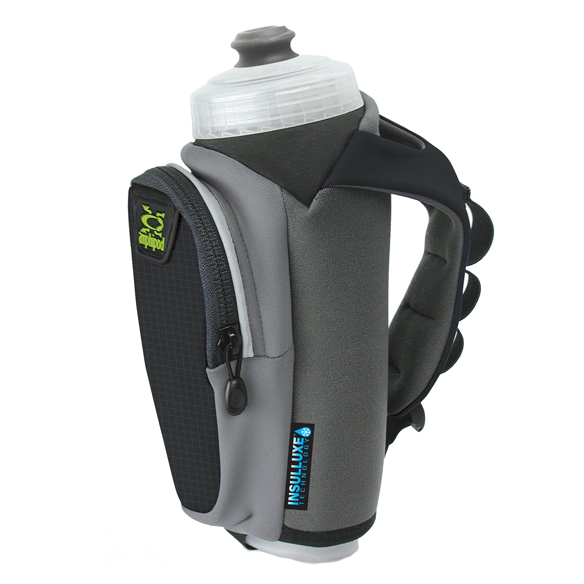 Amphipod Hydraform Ergo-Lite Ultra Handheld Water Bottle, BPA-Free Hydration/Fuel Bottle, Endurance Runners & Walking (12oz, 16 oz & 20 oz) - Charcoal/Clear - 20 oz.