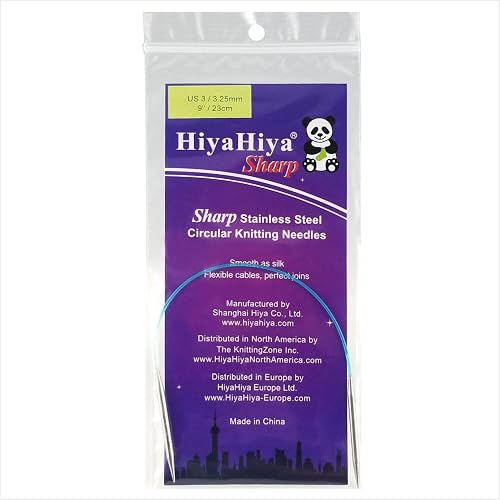 HiyaHiya Circular 9 inch (23cm) Sharp Steel Knitting Needle Size US 3 (3.25mm) HISSTCIR9-3