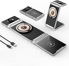 MOXVI Magnetic Wireless Safe Charger Stand for i.Phone and i.Watch | 3 in 1 Foldable Dock Compatible with Wireless Charging Station for Earpod, i.Watch and i.Phone 16/15/14/13/12 Max/Pro/Mini (Black)