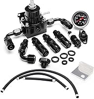 Adjustable EFI Fuel Pressure Regulator Kit 0-100 PSI w/ Bypass Return, Gauge, AN6 Fittings - Universal Aluminum Black