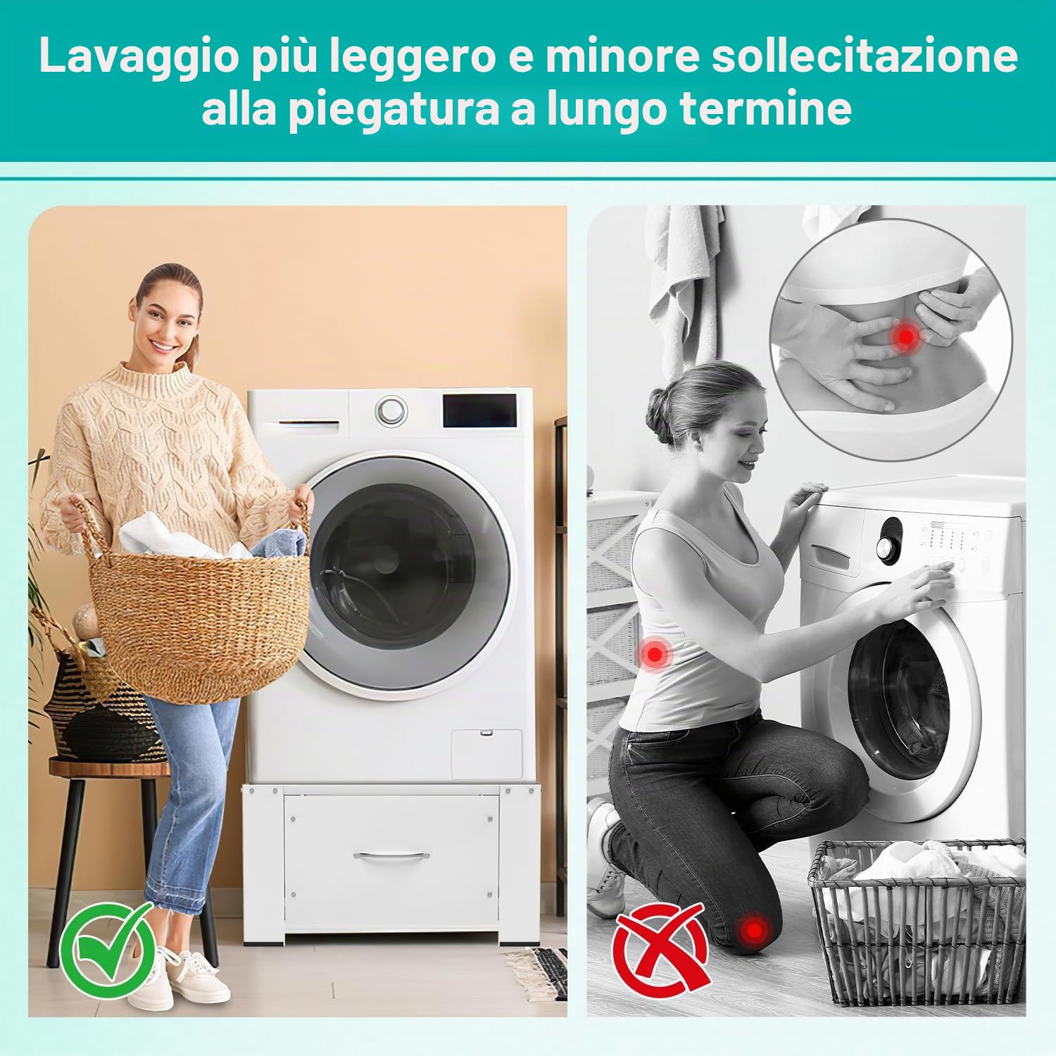 Herrselsam Base per lavatrice con cassetto 63 x 54 x 32 cm – Podio con strumento di montaggio, telaio stabile sul fondo, parte anteriore del cassetto 46 x 25 cm, isolamento acustico, per lavatrice e