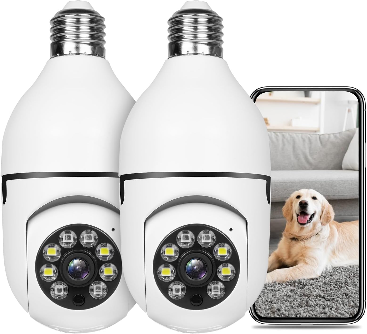 UPULTRA Light Bulb Security Camera Outdoor 2packs HD Wireless 5GHz/2.4GHz WiFi Home IP Cameras E27 360 Degree Panoramic,Motion Detection and Alarm,Two-Way Audio,Night Vision