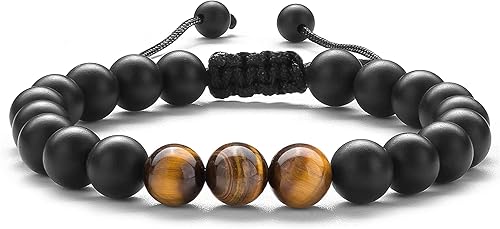Pulsera elástica Hamoery con cuentas naturales de ojo de tigre de 8 mm, para mujer y hombre