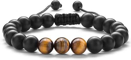 Hamoery Men Women 8mm Tiger Eye Stone Beads Bracelet Elastic Natural Stone Yoga Bracelet Bangle