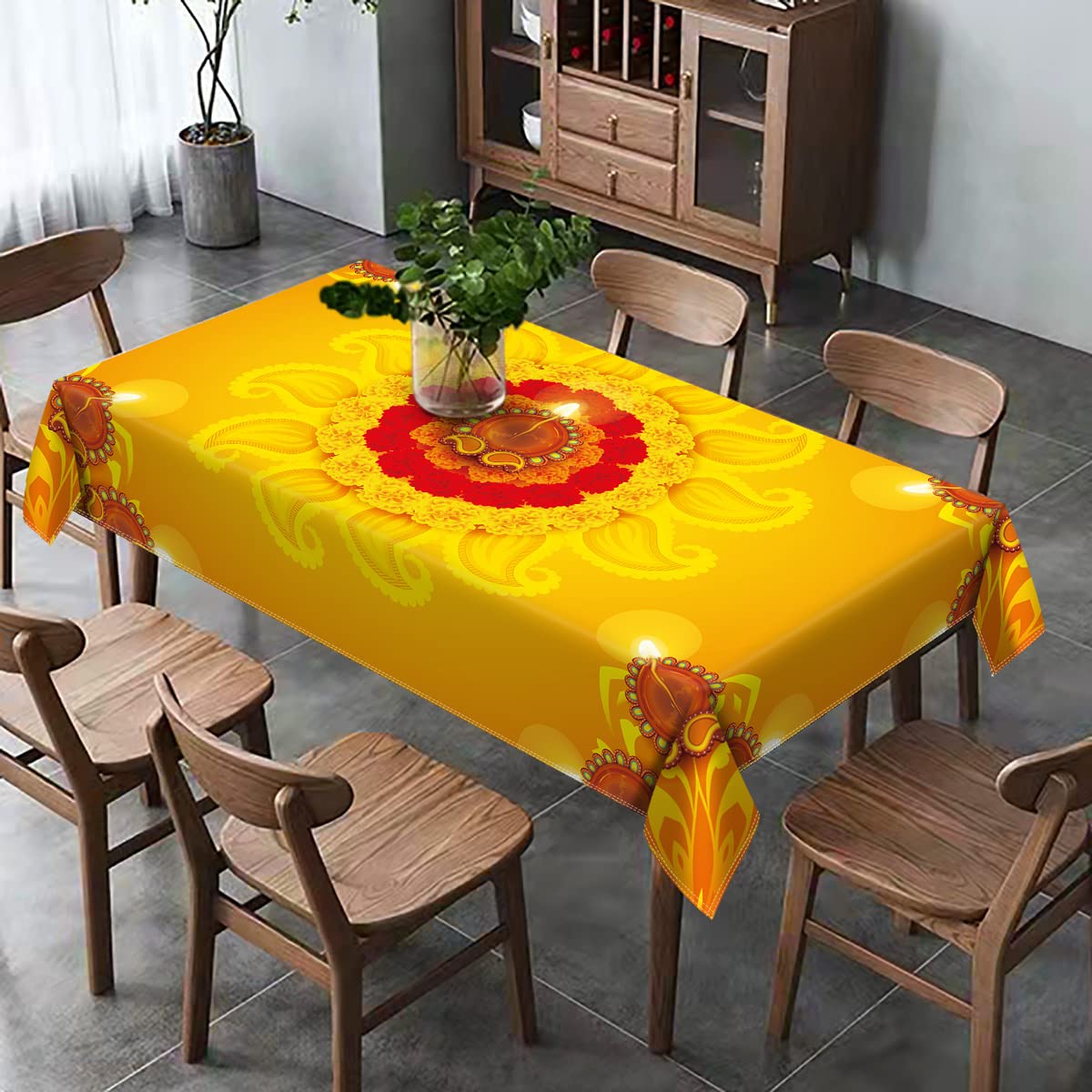 Diwali Tischdecke 274x137 Cm, Happy Diwali Motiv, Wasserdicht & Einweg, Für Partys & Festdekoration