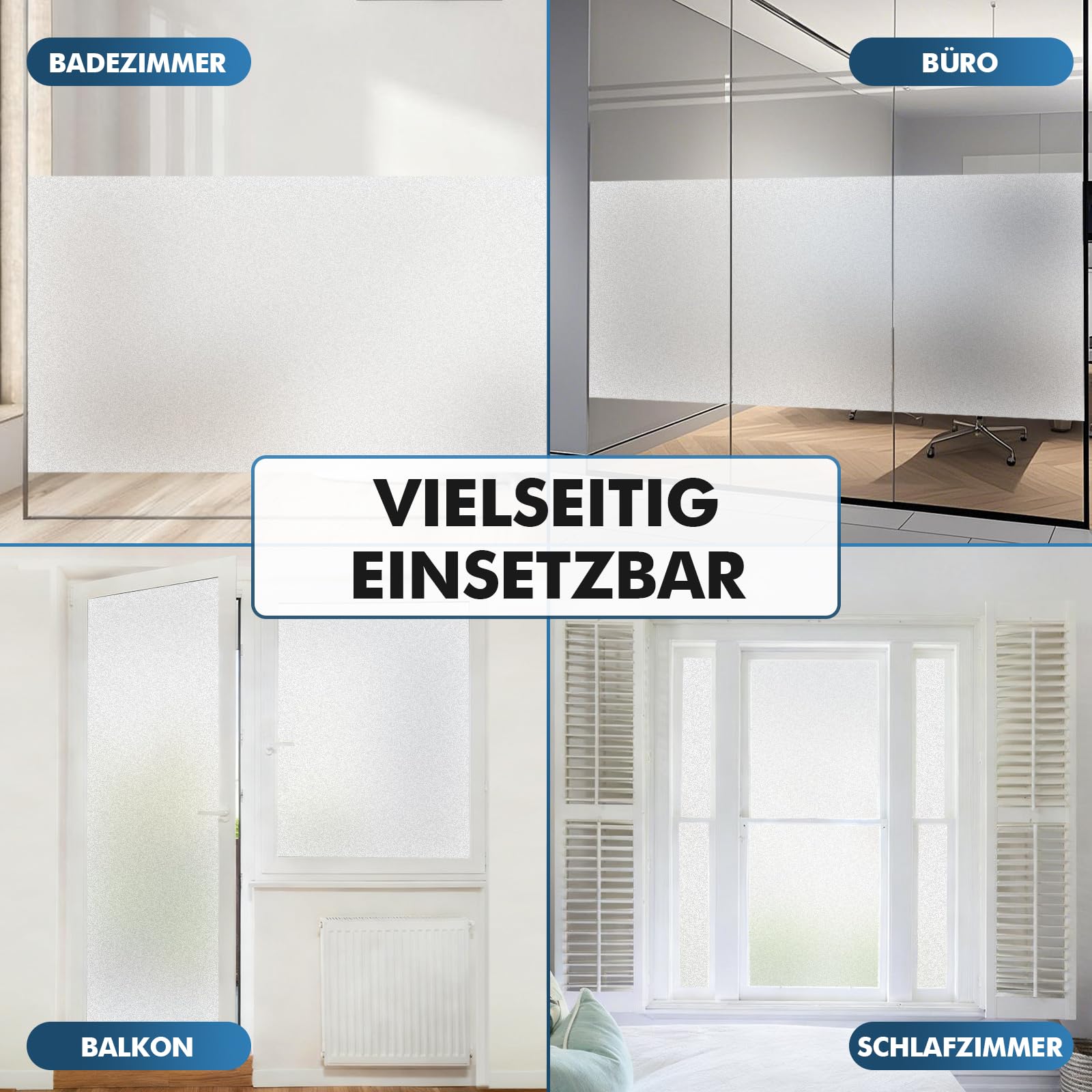 shinfly Fensterfolie Blickdicht 90 x 400 cm, Milchglasfolie Selbsthaftend Statisch Haftend, Sichtschutzfolie Fenster Innen ohne Kleber, Anti-UV Folie für Bad Büro Wohnzimmer(Matt)