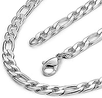 Evevil Men's 5mm Figaro Curb Chain Necklace - Stainless Steel Link Chain, Hypoallergenic & Rust-Resistant, 18-40 Inches