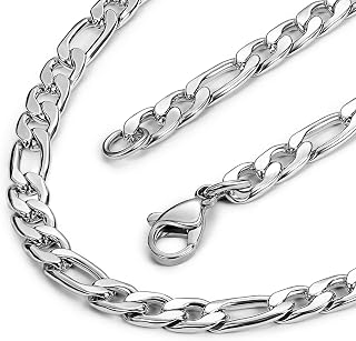 Evevil Men's 5mm Figaro Curb Chain Necklace - Stainless Steel Link Chain, Hypoallergenic & Rust-Resistant, 18-40 Inches