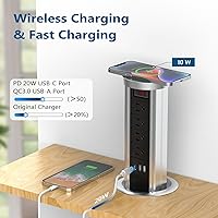 Vista 3 de BTU Pop Up Outlet for Countertop, Receptacle Power Strip with USB C & 4 AC Outlet, Pull Popup Outlet Recessed Power Socket with 10W Wireless Charger