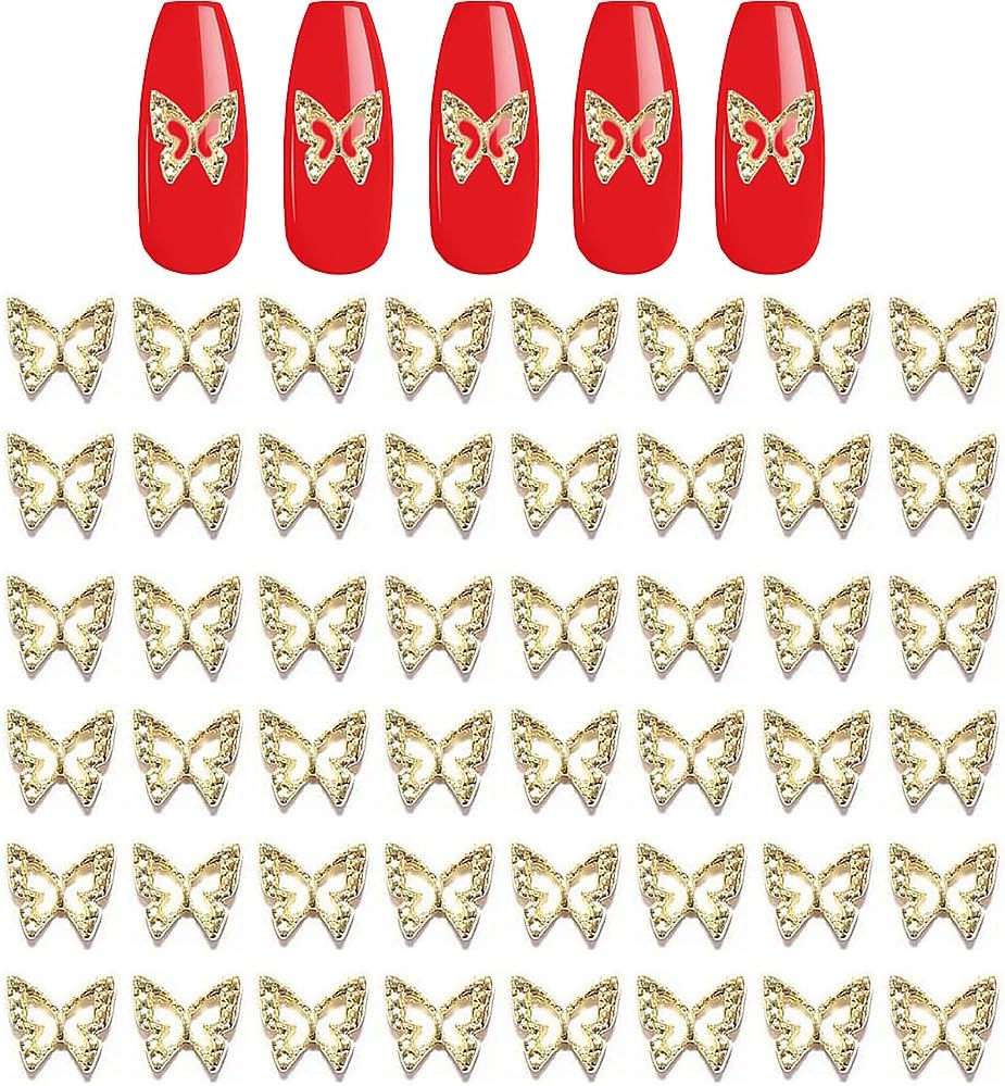KACHIMOO Gold Butterfly Nail Charms,50 Pieces Nail Charms