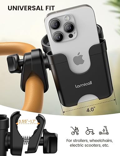 Miniatura 5 de Portavasos para cochecito con soporte para teléfono - Agarres antideslizantes mejorados 2 en 1 Soporte para tazas para andador, silla de ruedas,