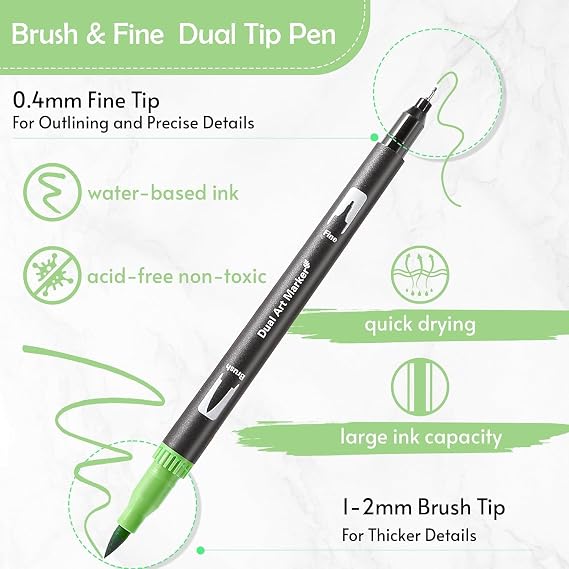 VAKKI 60 Dual Tip Colouring Pens, Felt Tip Brush Drawing Art Pen for Painting, Writing, Drawing and Sketching
