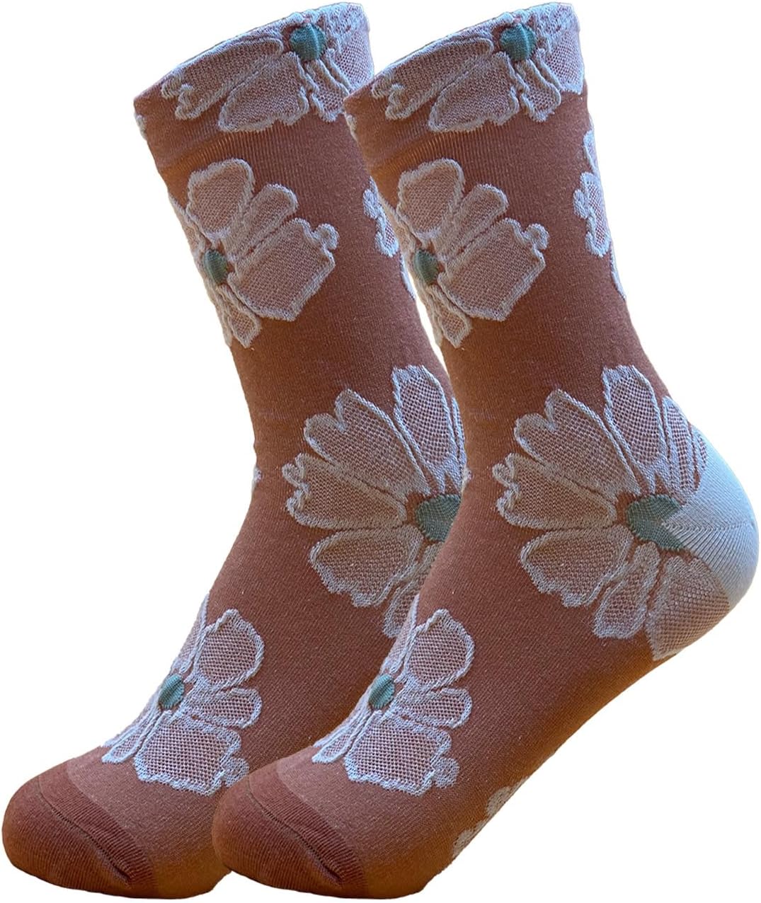 5 Pairs Floral Socks Women Trendy Flower Socks Embroidered Vintage,Girls Cute Sweet Nordic Textured Cotton Socks - Image 5