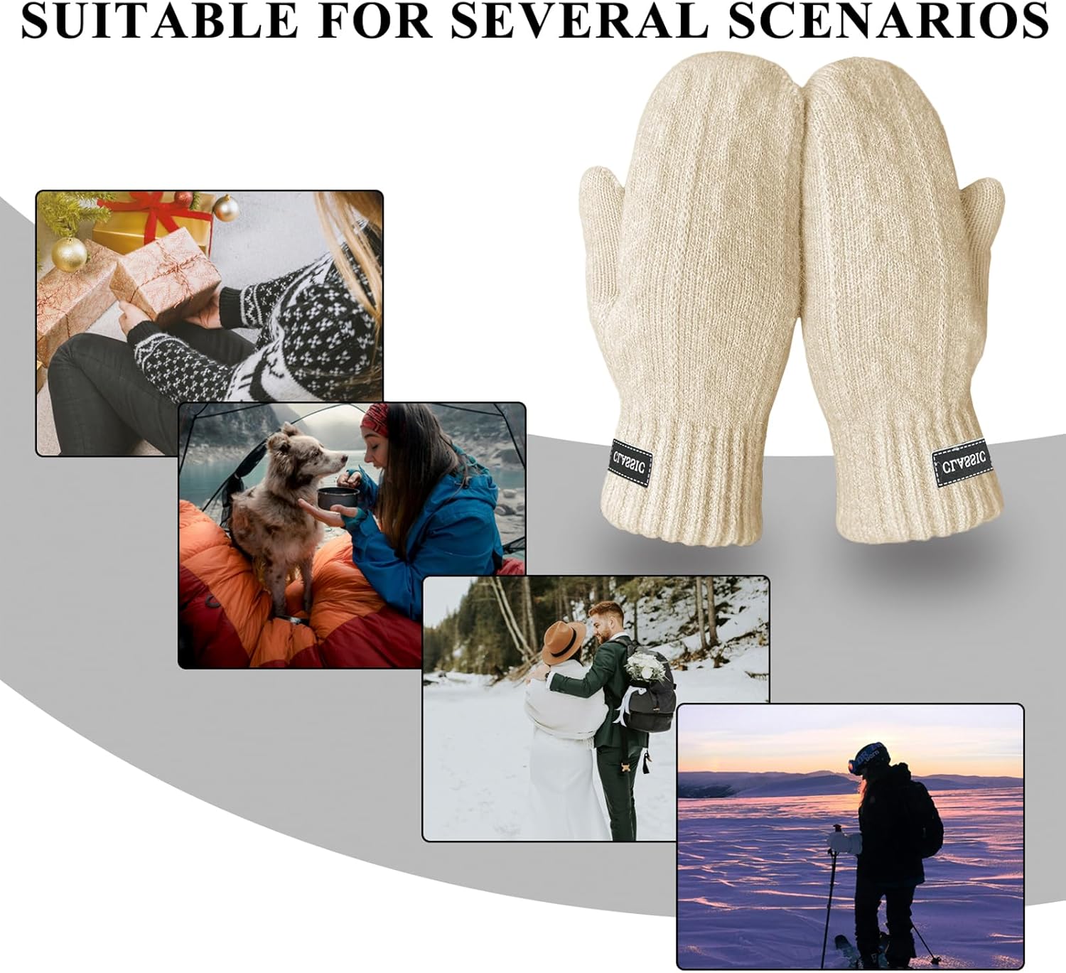 Beurlike Winter Mittens Gloves for Women Warm Fleece Lining Knit Thick Gloves for Cold Weather - Image 6