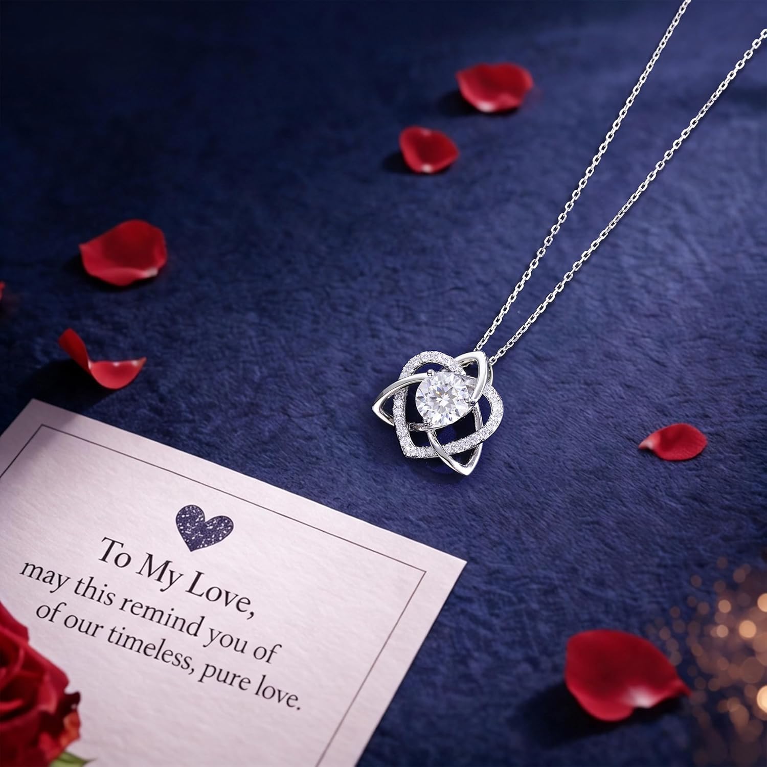 MOOSEA Moissanite Necklaces for Women - 925 Sterling Silver Necklace Birthday Anniversary Bridesmaid Gifts for Wife Wedding Jewelry Moissanite Celtic Knot Pendant Heart Necklaces - Image 4
