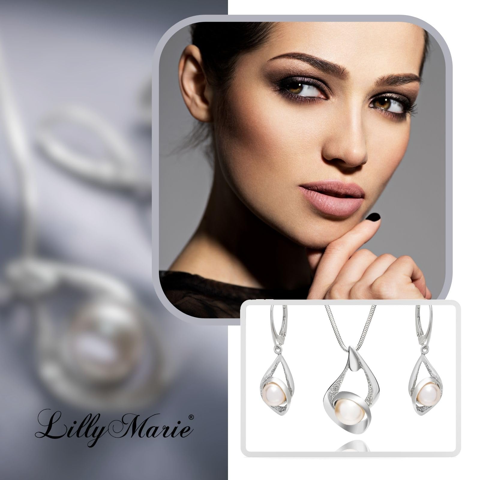 LillyMarie Sterling-Silber 925 Schmuckset Mit Perlenanhänger Und Ohrringen In Geschenkverpackung
