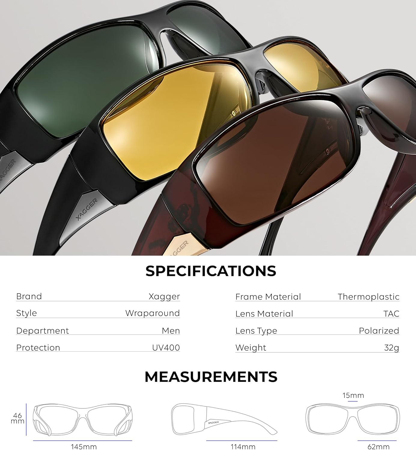 Xagger Wrap Around Oversized Sport Polarized Sunglasses for Men TR90 Frame Driving Fishing Sun Glasses - Image 6