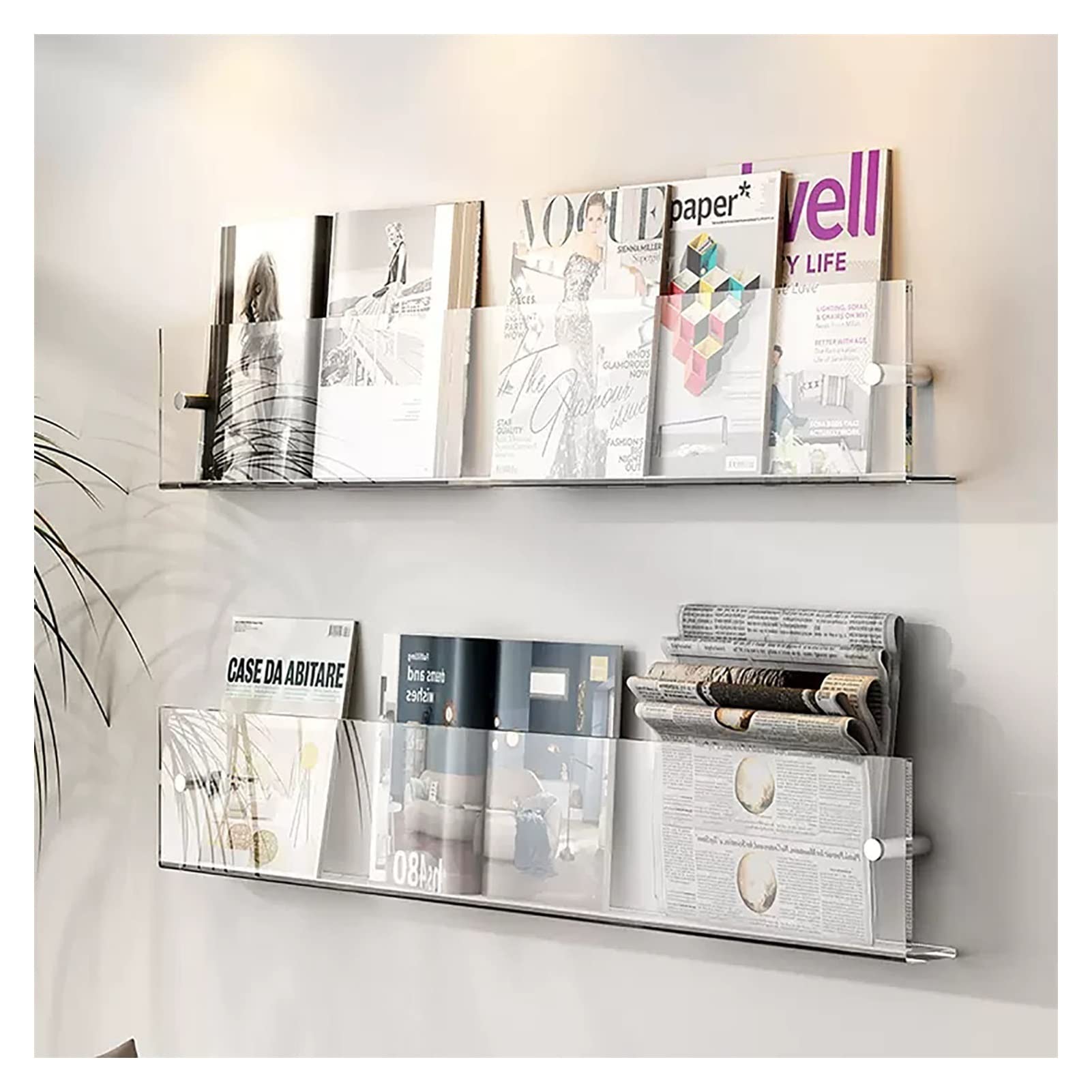 Porte-brochure en acrylique, support mural flottant, porte-magazines pour bureau, salle d'attente, café et décoration intérieure - Design suspendu réglable pour