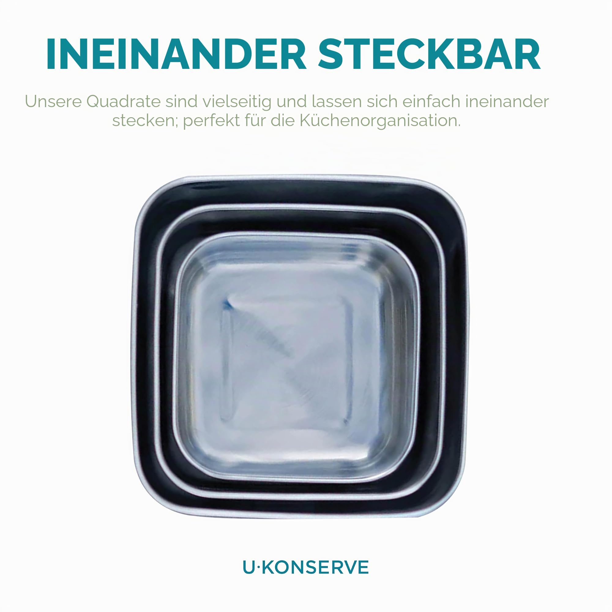 U Konserve Edelstahl verschachtelte Trio Frischhaltedose Bento-Box, 3er-Set (15, 30 & 1,4 l), auslaufsicher, Silikondeckel, spülmaschinenfest, plastikfrei