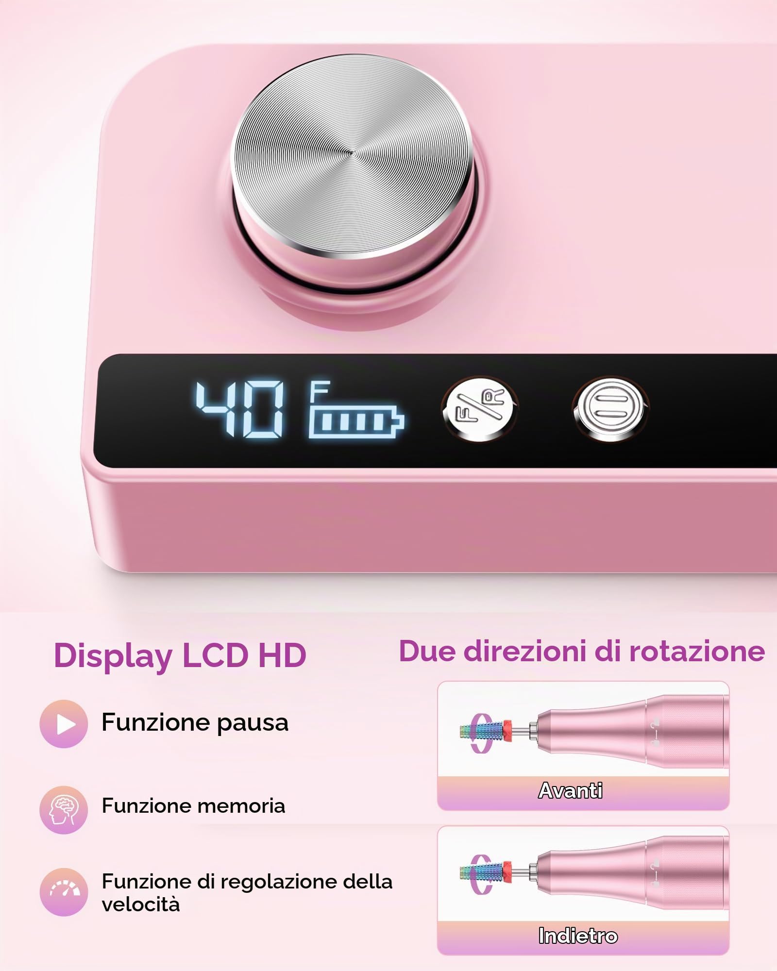 Heypappy Fresa per Unghie, Fresa per Unghie Elettrica Ricaricabile 40000 RPM