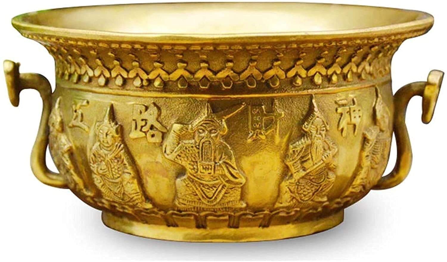 YNIYUJKL Feng Shui Statue Figurine Collectible Brass Treasure Basin With Carving The Five Gods Of Wealth Sculpture Congratulatory Prosperity Best Housewarming Gift Decor 408,A-10 cm