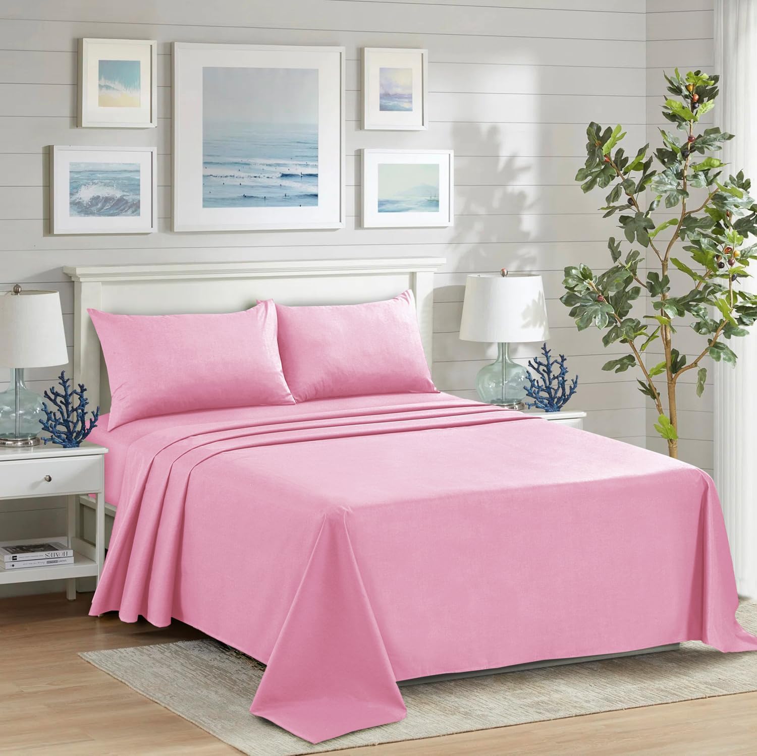 Night Zone Flat Sheet 100% Egyptian Cotton 200 Thread Count Hotel Quality Flat Bed Sheets (Pink, King)
