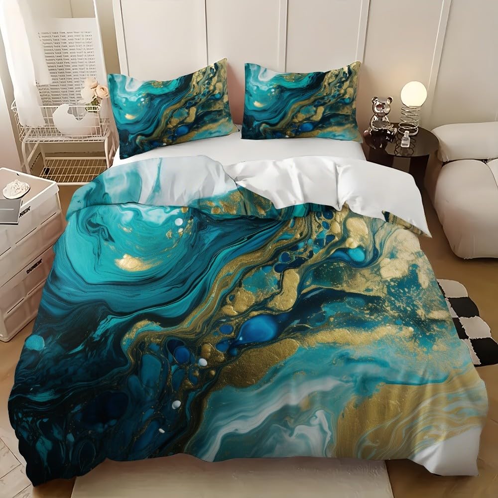 Housse de couette bleu motif abstrait moderne 260x240 pour chambre parentale