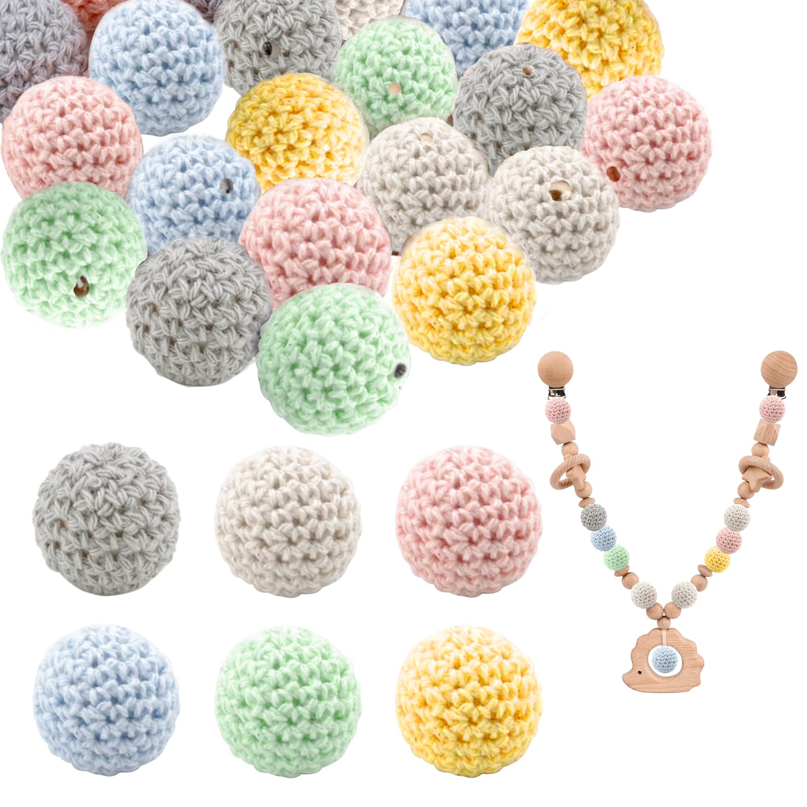 Promise Babe 20 mm 10 PC adulti colorati grigio beige perline di legno rotonde all'uncinetto con foro per infilare, perline di legno fatte a mano gioielli fai da te collana bracciale fai