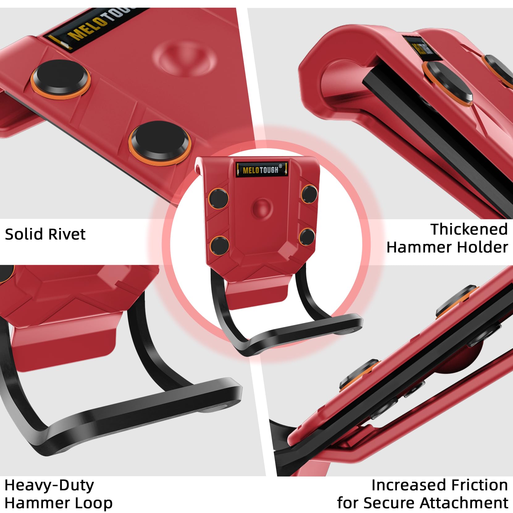MELOTOUGH Hammer Holder for Tool Belt Hammer Holster and Loop - Fits Up to 2.7" Belt (Red) - Image 3