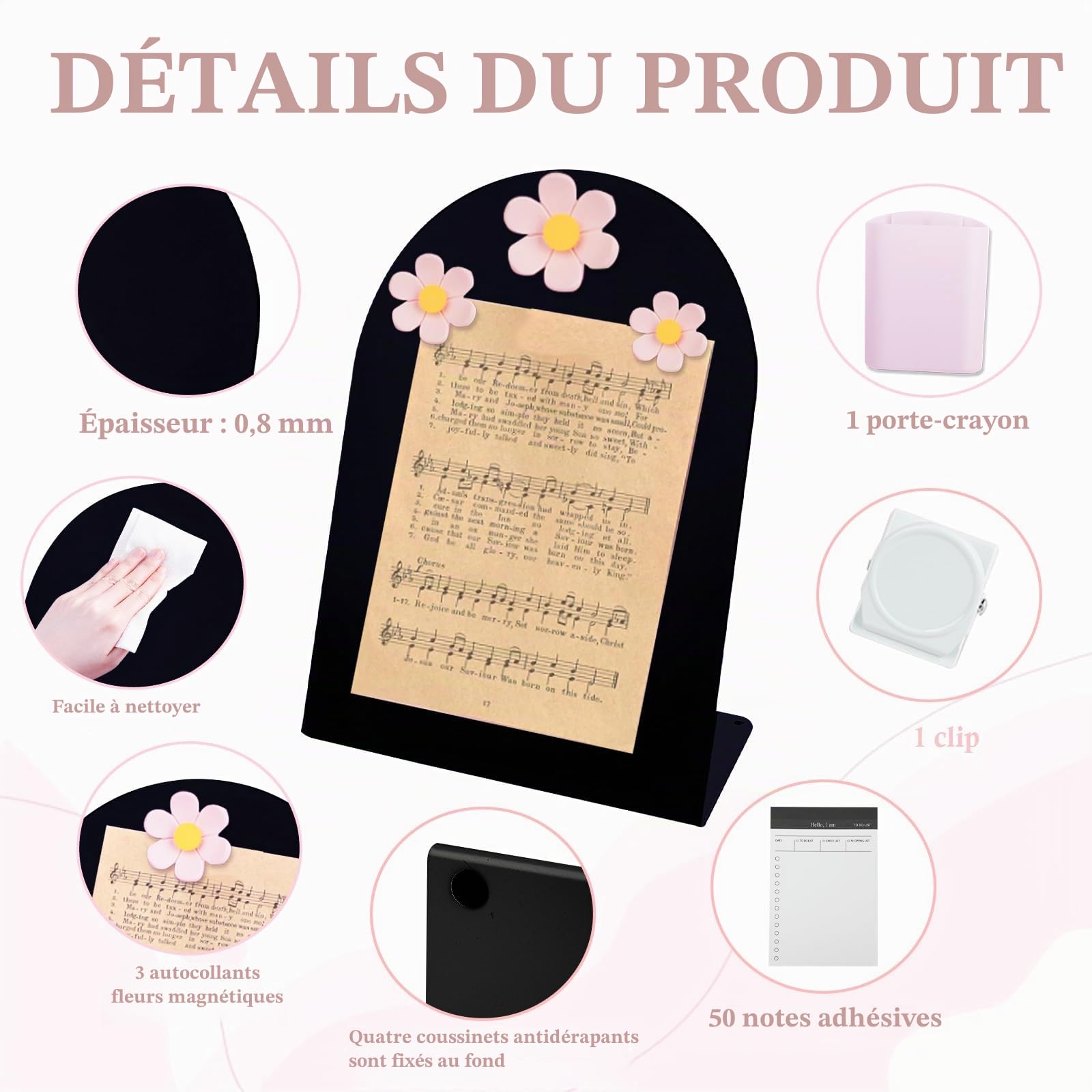 Chevalet de Table Magnétique et Tableau Blanc,Magnétique Portable avec Support, Tableau Blanc Effaçable Magnétique pour École,Maison et Bureau,Chevalets pour le dessin à l'école et à la maison (Noir)