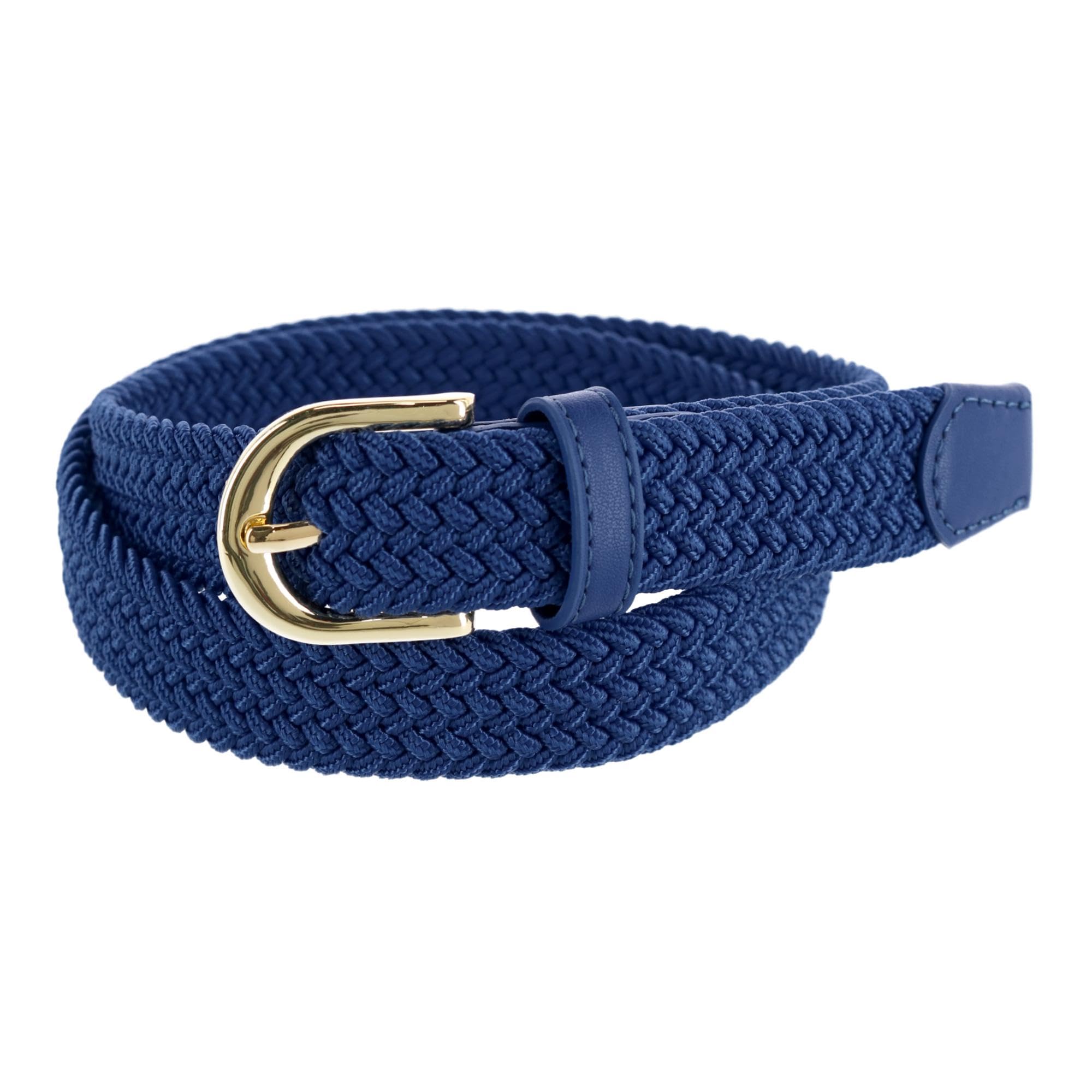 CTM Women's Elastic Braided Stretch Belt with Gold Buckle 25 mm, 2XL, Royal