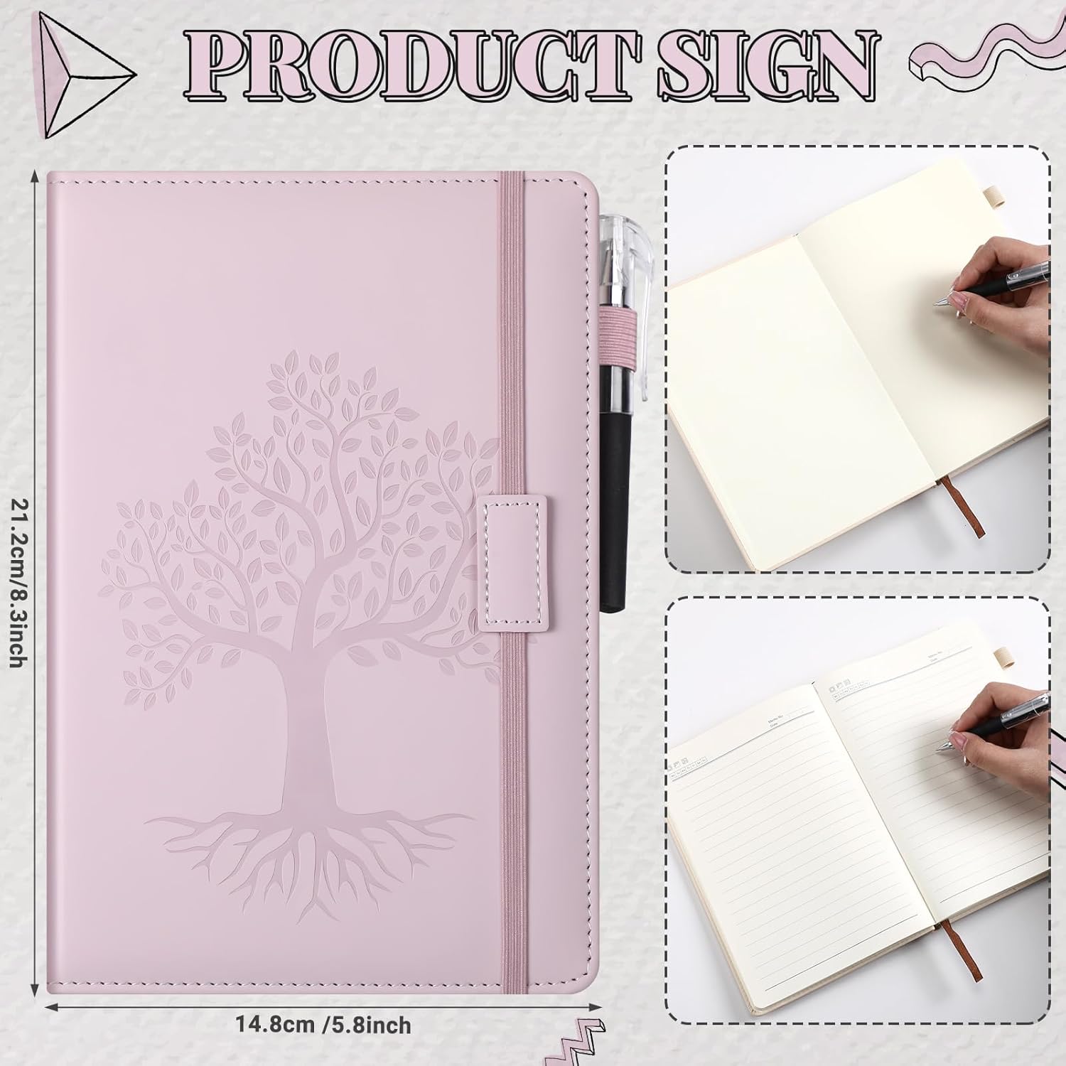 Estune 10 Pack Lined Journal Notebook A5 Tree of Life Hardcover Leather Journal with 10 Pen, College Ruled Notebook for Travel, Business, Work, Office, School Note Taking Diary(Soft Color)