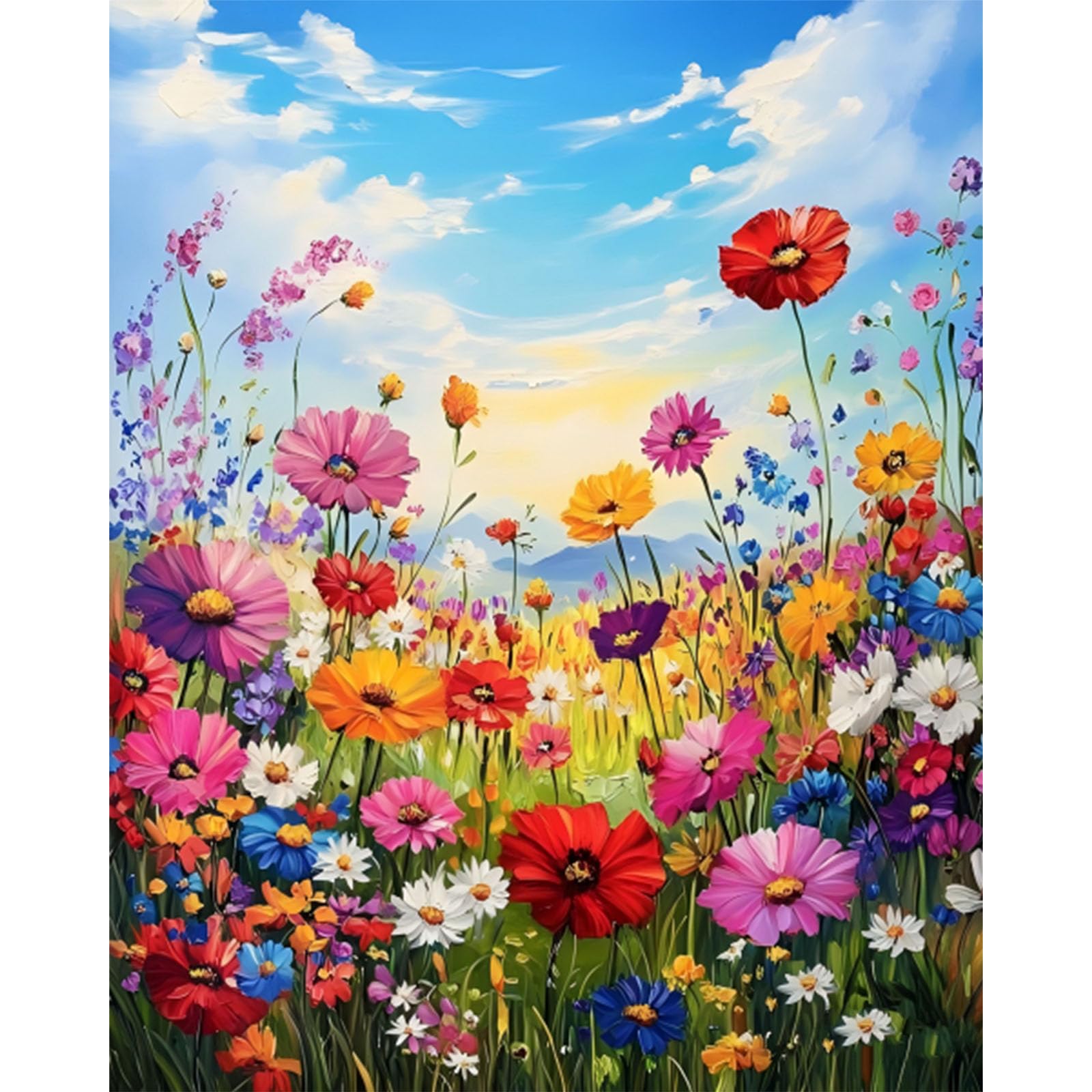 Pujeknm Malen Nach Zahlen Erwachsene Blume-DIY Blumen Handgemalt Ölgemälde Kit für Anfänger, Mit 3-Pinseln und Acrylfarbe Handgemalt öLgemäLde Kit Als Geschenk 40x50cm (Rahmenlos)