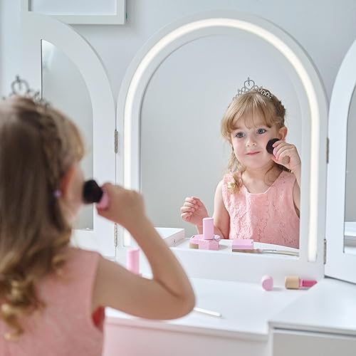 Miniatura 13 de Teamson Kids Juego de tocador con espejo y taburete, escritorio de maquillaje para niños con espejo para niñas pequeñas, tocador de madera para