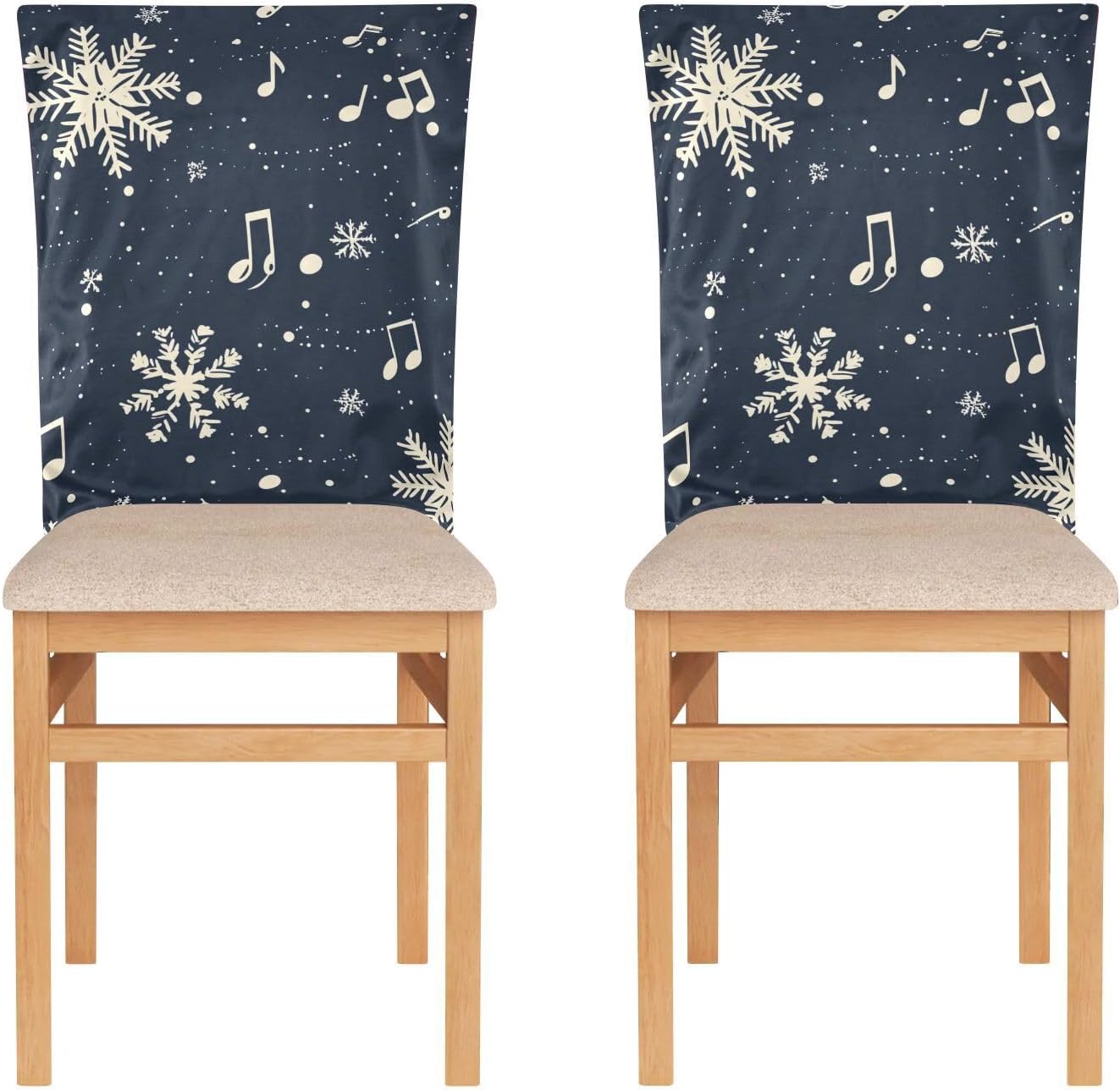 ALAZA Snowflakes Music Notes Chair Back Cover Set of 6, Washable Reusable Removable Chair Slipcovers Decorative Chair Cover for Home Kitchen Wedding Party