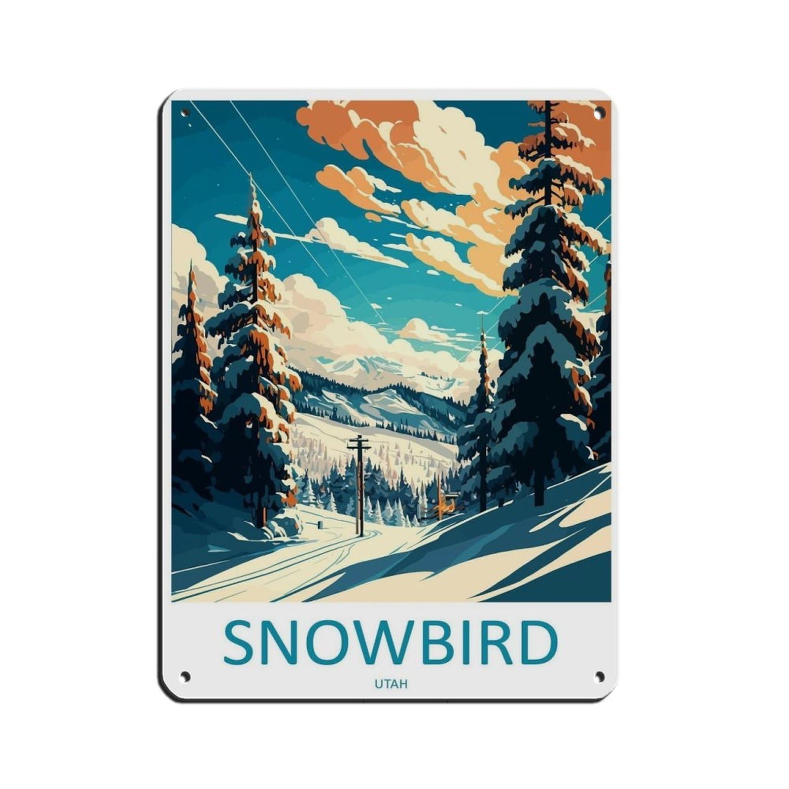 Snowbird Travel Art Ski Art Lover Gift (3) Retro Poster Metal Tin Sign Chic Art Retro Iron Painting Bar People Cave Cafe Family Garage Poster Wall Decoration 12x16inch(30x40cm)