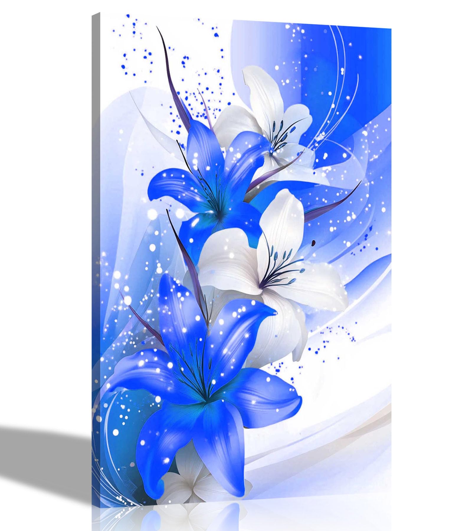 Artley Prints - Abstract Blue Lily FlowersCanvas Prints For Living Room, Bedroom, Botanical Wall Art Home Office Hanging Large 86 x 61cm (34 x 24 inches) A1
