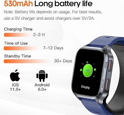 Miniatura 8 de Reloj inteligente de presión arterial para hombres y mujeres con brazalete de bolsa de aire, rastreador de actividad física con frecuencia cardíaca,