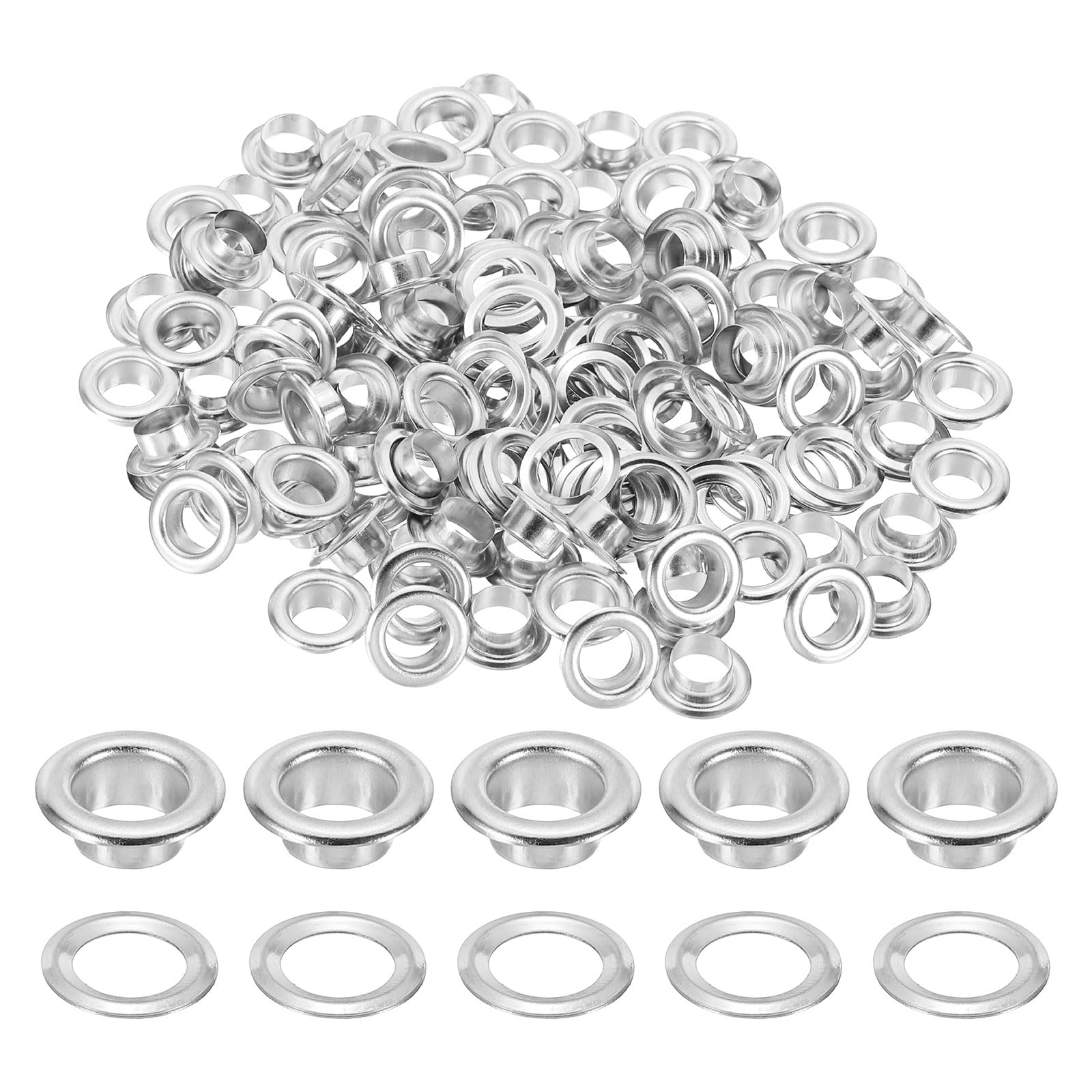 sourcing map 200 Sets Grommets Eyelets, 5.5mm Brass Self Backing Eyelets Metal Eyelet with Washers for Belts, Shoes, Clothes, Bead Cores, DIY Project, Silver Tone