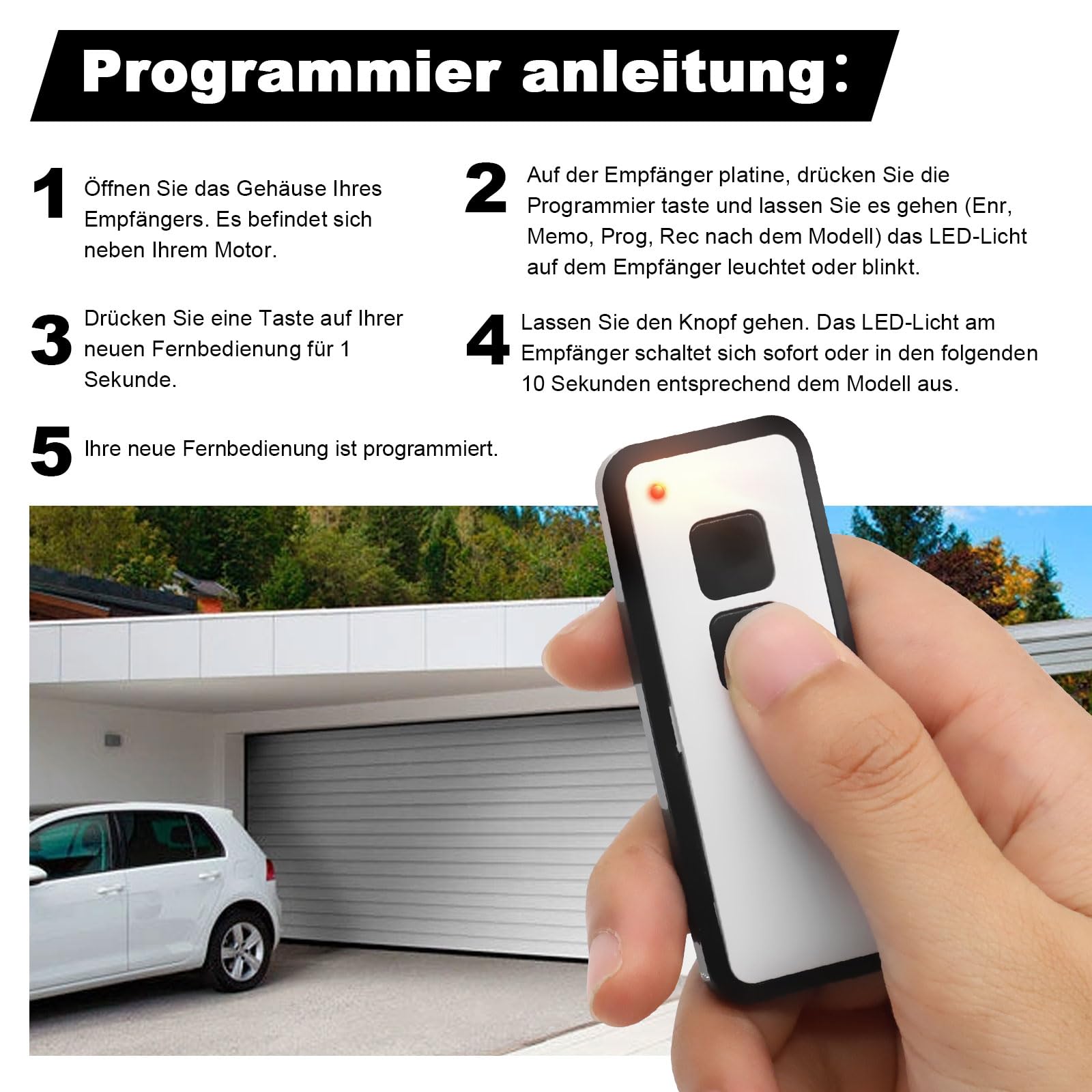 Handsender für Novoferm, 433,92MHz Garagentor Fernbedienung für Novotron 522, 524, 502 MAX43-2, 512 Mix 43-2, 2 Kanal, 2er Pack