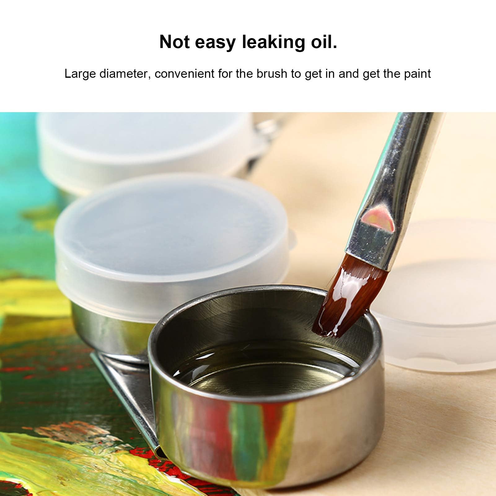 3 Pack Oil Painting Palette Cup with Lid, Stainless Steel Double Dipper Oil Painting Pot Container Palette Cup Oil Container Solvent Container for Watercolor Gouache Acrylic Painting