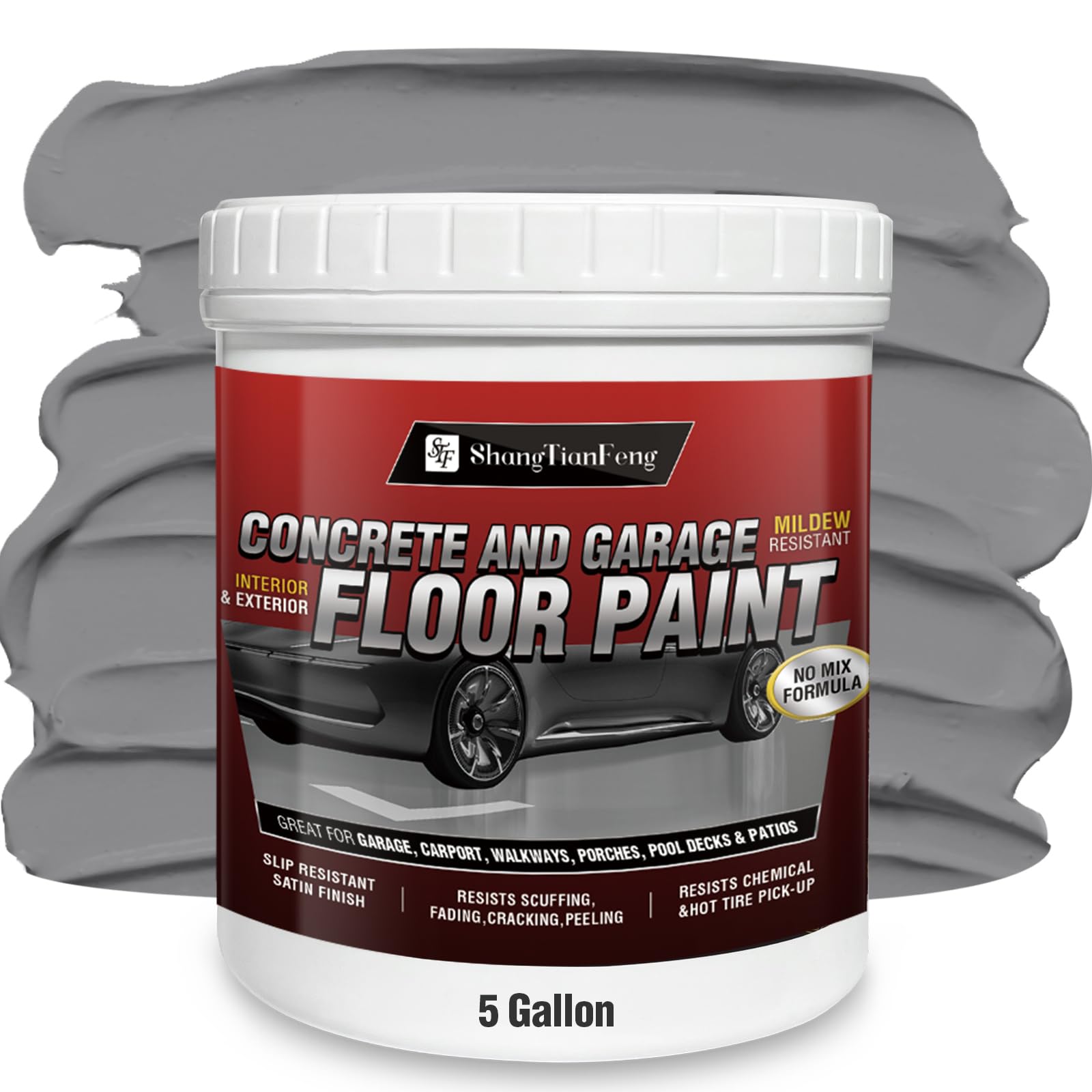 5 Gallon Professional Floor Paint (Light Gray,800-1000 sq.ft ) - Acrylic Concrete Coating for Garages &amp; Basements | Single Component Formula | Scratch Resistant &amp; Low VOC | Non-toxic |Dirt-proof |Ready-to-Use