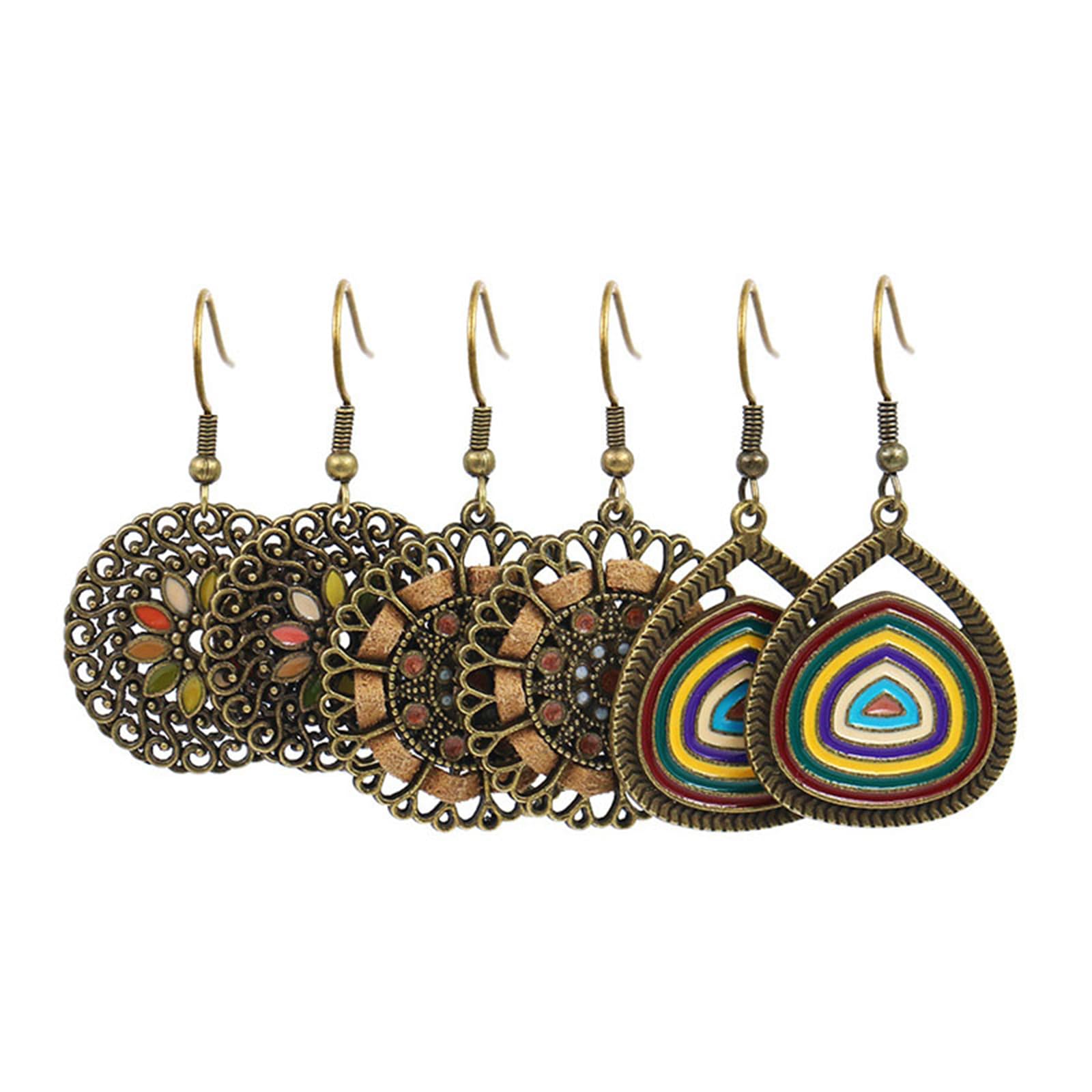 Vintage Bohemian Earrings for Women Unique Handmade Boho Retro Tribal National Bronze Round Circle Geometry Carved Pattern Tassel Dangle Drop Statement Earrings Jewelry Gifts-image-39
