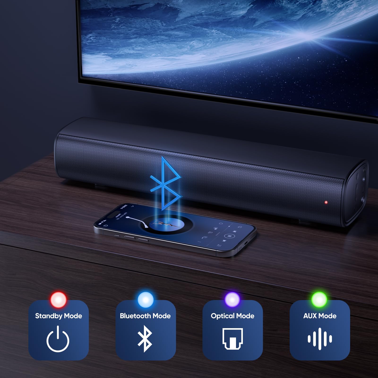 Saiyin Soundbar con subwoofer da 4", subwoofer con bordi arrotondati da 70 W e soundbar compatta per TV, sistema audio surround 2.1 migliorato per TV, connessione Bluetooth/ottica/AUX per TV/PC