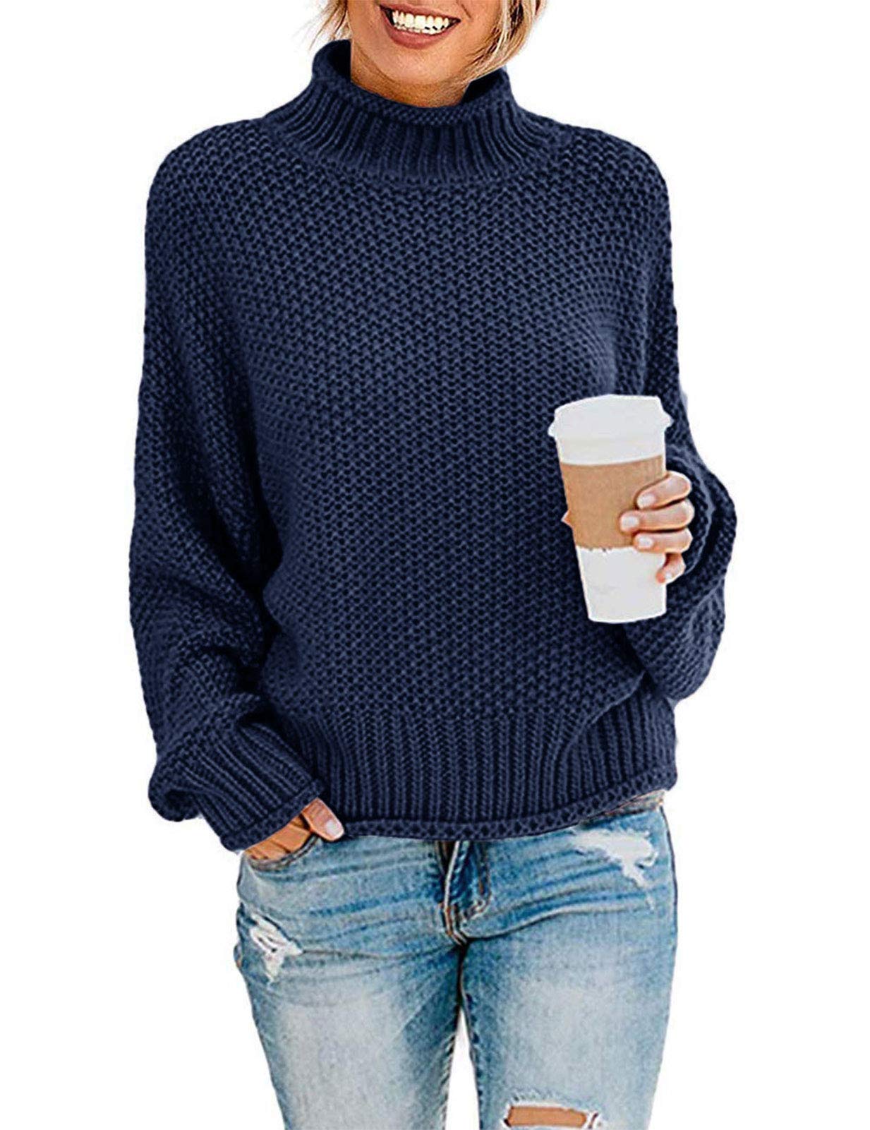 ZESICAWomen's Fall Long Sleeve Turtleneck Casual Loose Chunky Knitted Pullover Sweater Jumper Tops