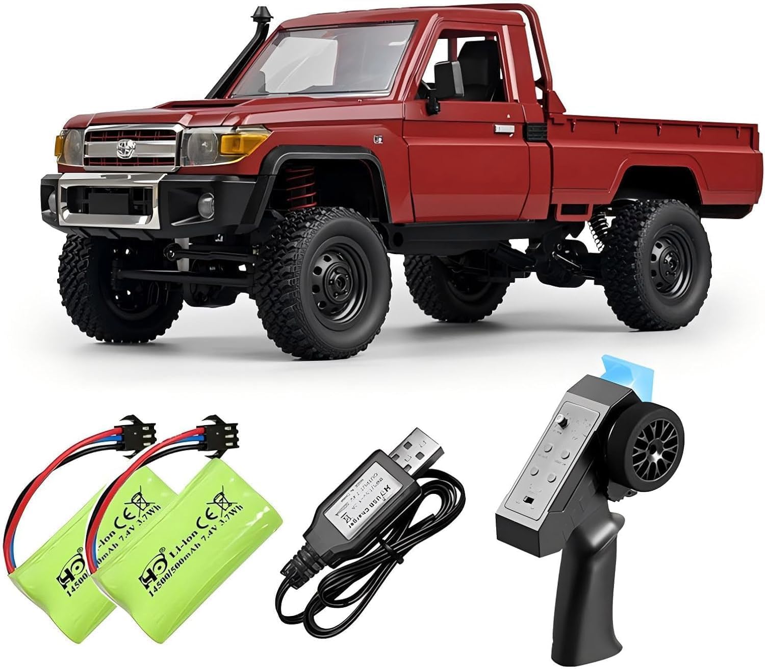 MN82 RC Crawler with Two 1500mAh Battery 1/12 RC Truck 4x4 MN-82 LC79 2.4GHz Remote Control Off Road Rock Crawler with Decoration Parts Full Proportional Pickup for Adults RED